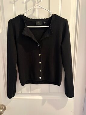 Cyrus Black Scalloped Collar Button-Up Cardigan